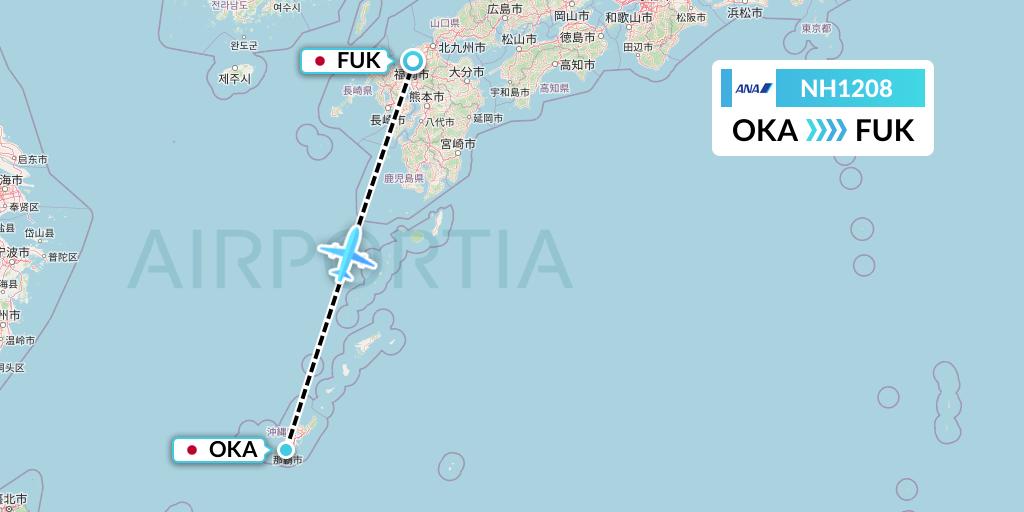 NH1208 All Nippon Airways Flight Map: Naha to Fukuoka