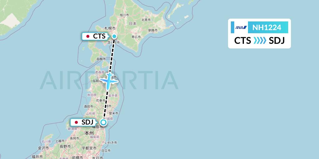 NH1224 All Nippon Airways Flight Map: Sapporo to Sendai