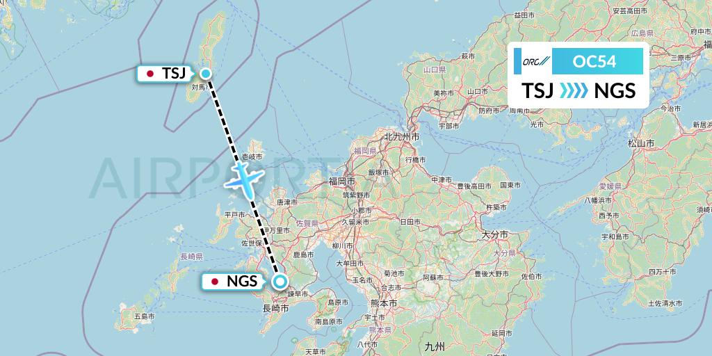 OC54 Oriental Air Bridge Flight Map: Tsushima to Nagasaki