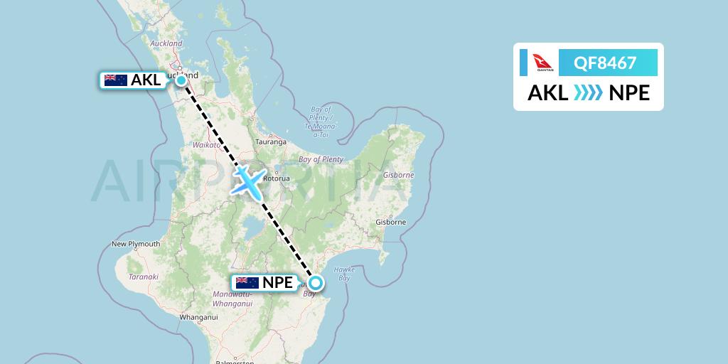 QF8467 Qantas Flight Map: Auckland to Napier