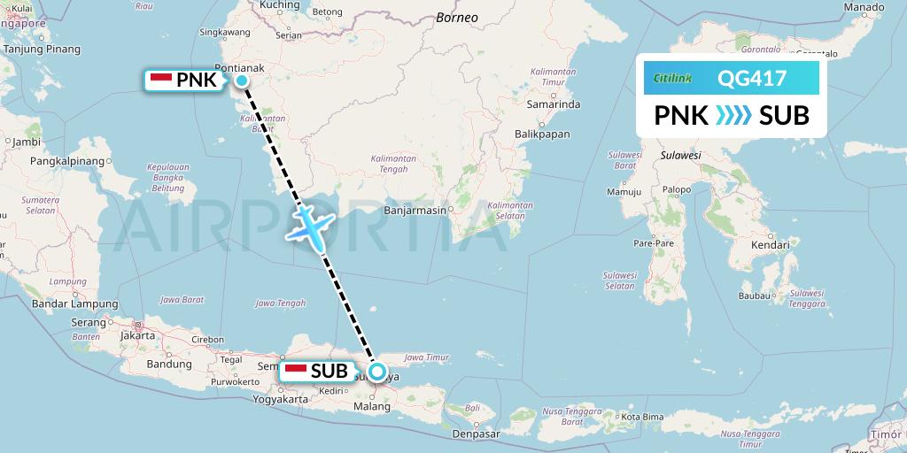 QG417 Citilink Flight Map: Pontianak to Surabaya