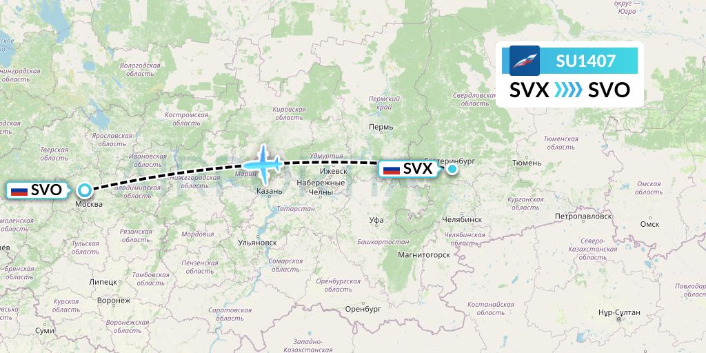 SU1407 Aeroflot Flight Map: Yekaterinburg to Moscow