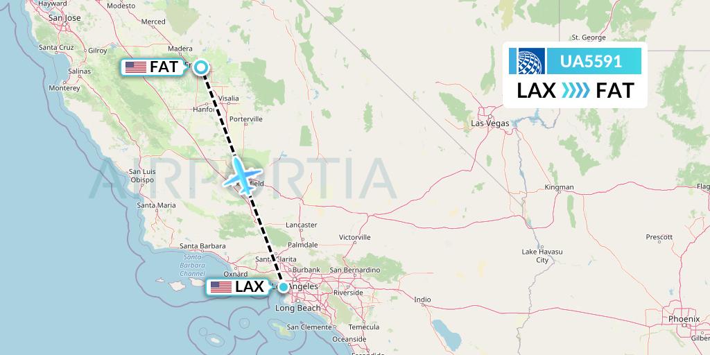 UA5591 United Airlines Flight Map: Los Angeles to Fresno