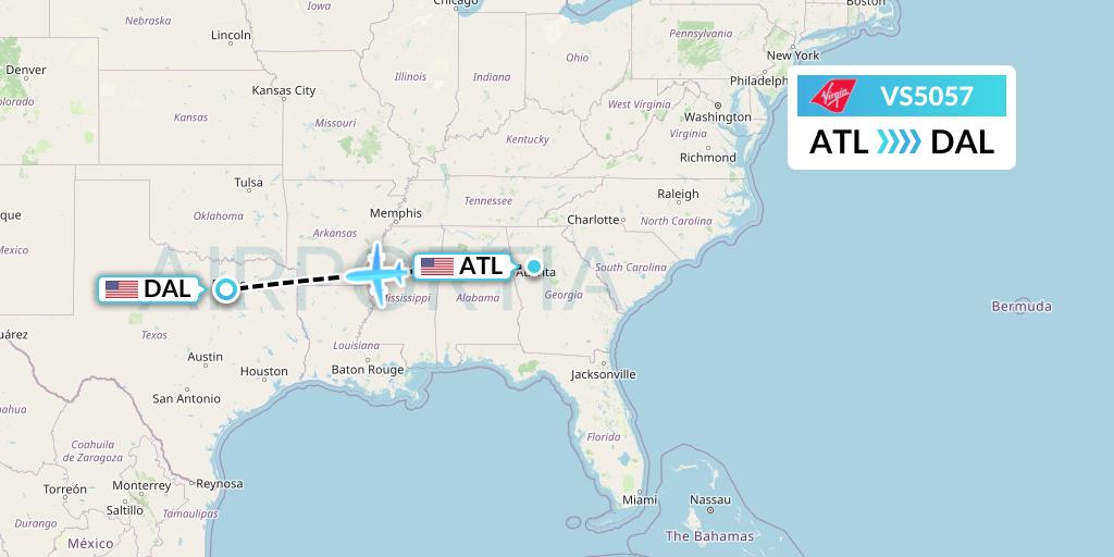 VS5057 Virgin Atlantic Airways Flight Map: Atlanta to Dallas