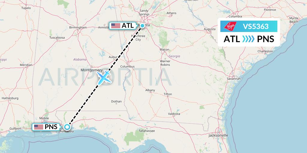 VS5363 Virgin Atlantic Airways Flight Map: Atlanta to Pensacola