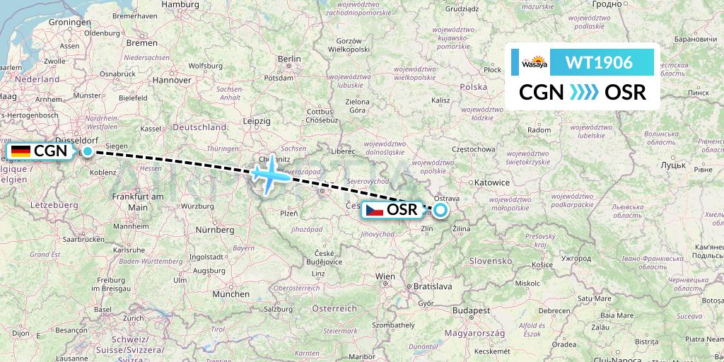 WT1906 Swiftair Flight Map: Cologne to Ostrava