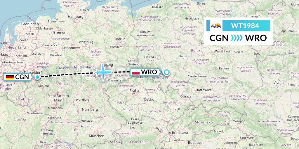 WT1984 Swiftair Flight Map: Cologne to Wroclaw