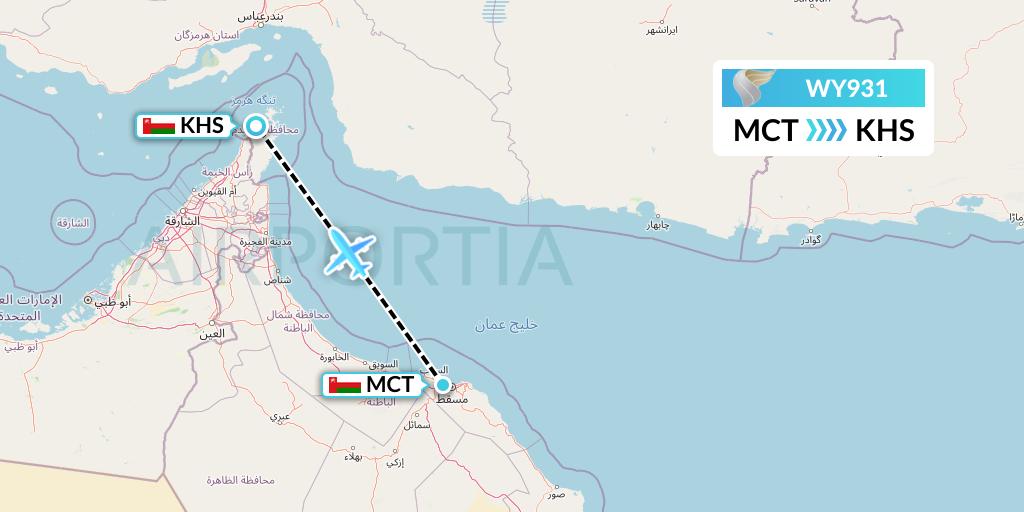 WY931 Oman Air Flight Map: Muscat to Khasab