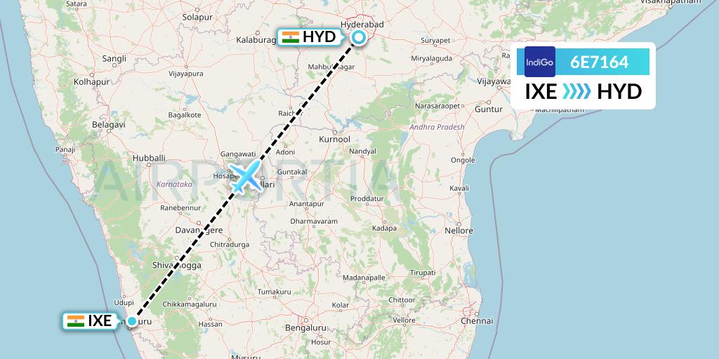 6E7164 IndiGo Airlines Flight Map: Mangalore to Hyderabad