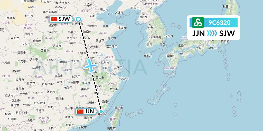 9C6320 Spring Airlines Flight Map: Jinjiang to Shijiazhuang