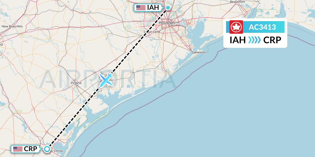 AC3413 Air Canada Flight Map: Houston to Corpus Christi