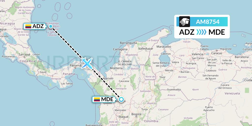 AM8754 Aeromexico Flight Map: San Andres Island to Medellin