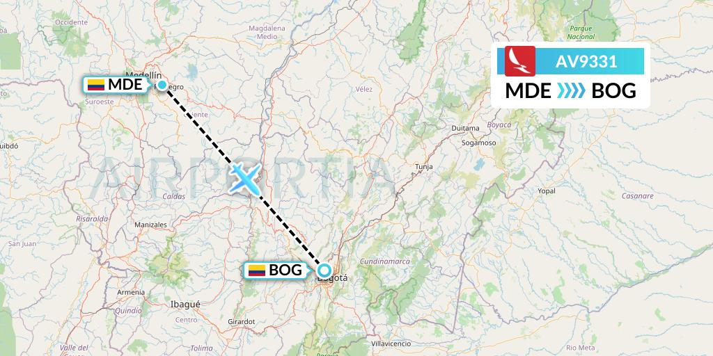 AV9331 Avianca Flight Map: Medellin to Bogota