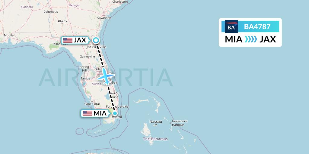 BA4787 British Airways Flight Map: Miami to Jacksonville