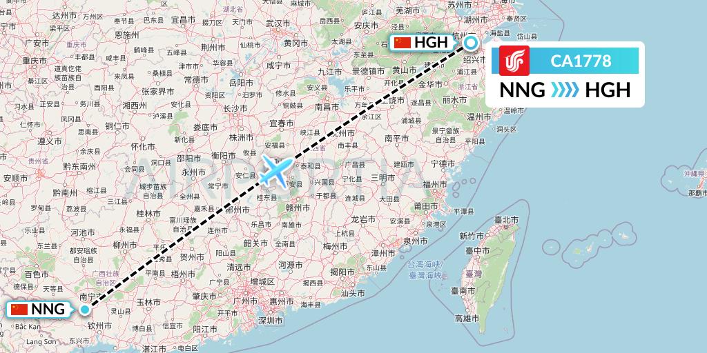 CA1778 Air China Flight Map: Nanning to Hangzhou