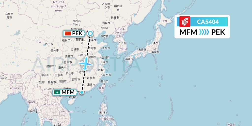 CA5404 Air China Flight Map: Macau to Beijing