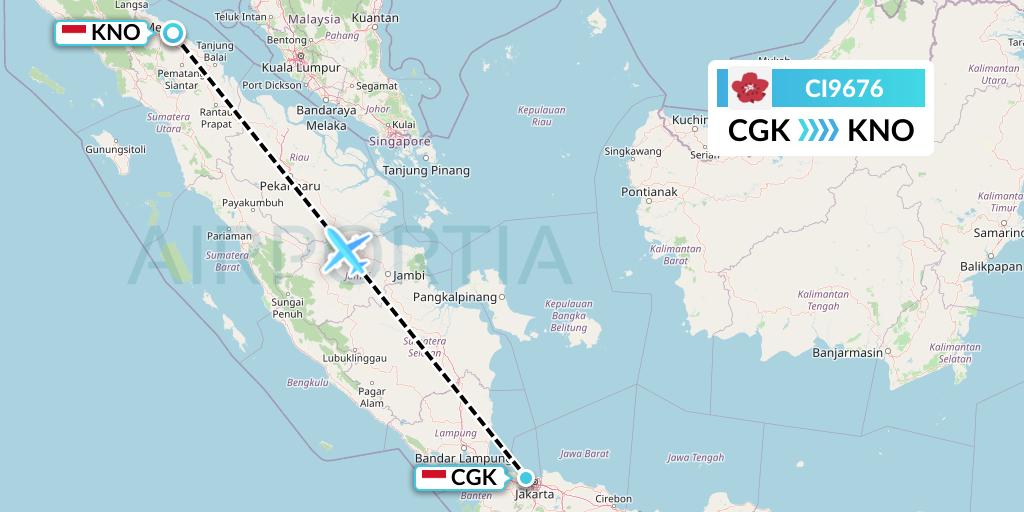 CI9676 China Airlines Flight Map: Jakarta to Medan