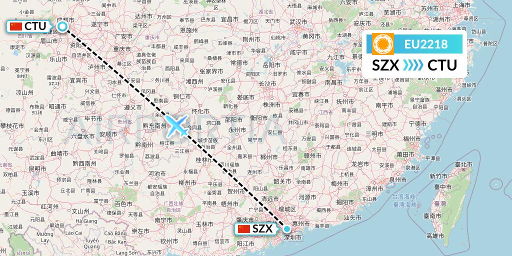 EU2218 Chengdu Airlines Flight Map: Shenzhen to Chengdu