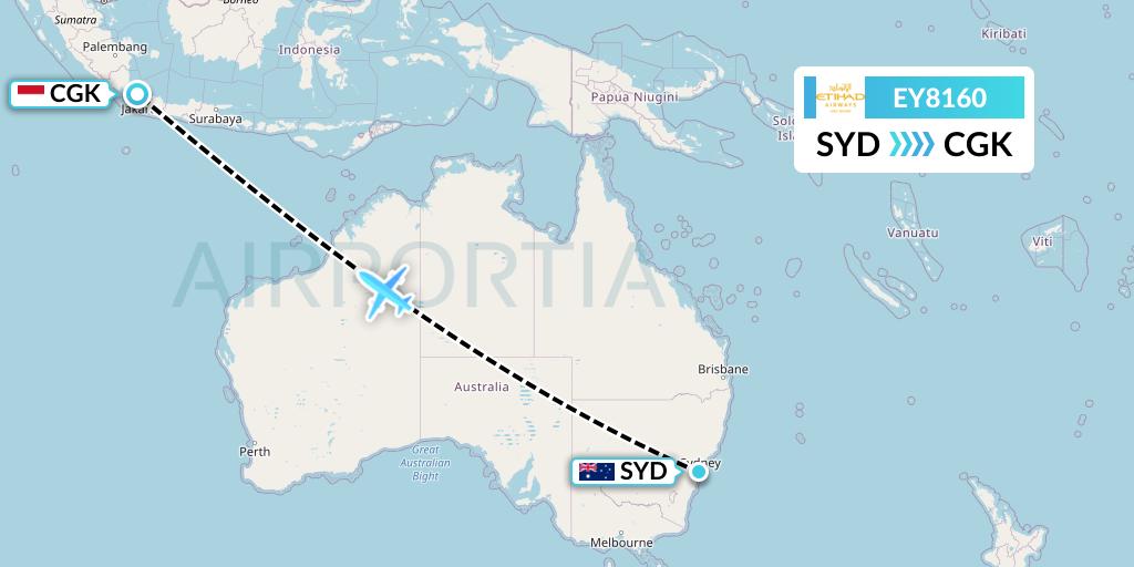 EY8160 Etihad Airways Flight Map: Sydney to Jakarta