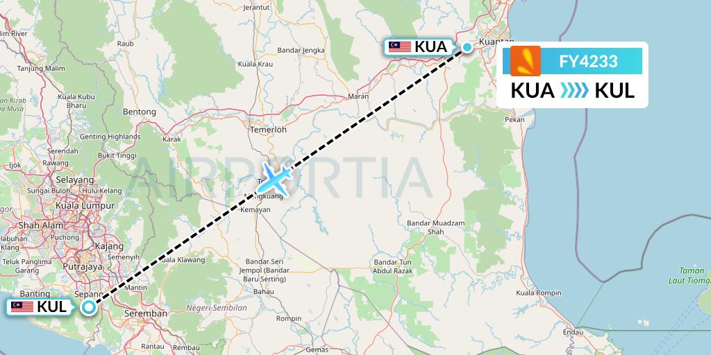 FY4233 Firefly Flight Map: Kuantan to Kuala Lumpur