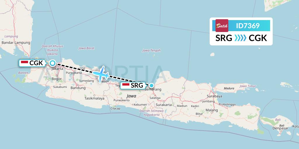 ID7369 Batik Air Flight Map: Semarang to Jakarta