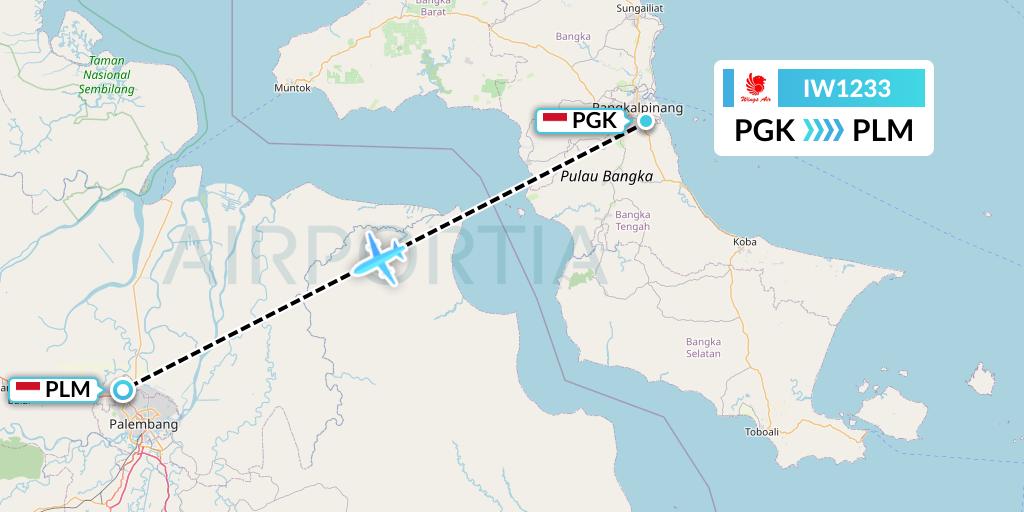 IW1233 Wings Air Flight Map: Pangkal Pinang to Palembang