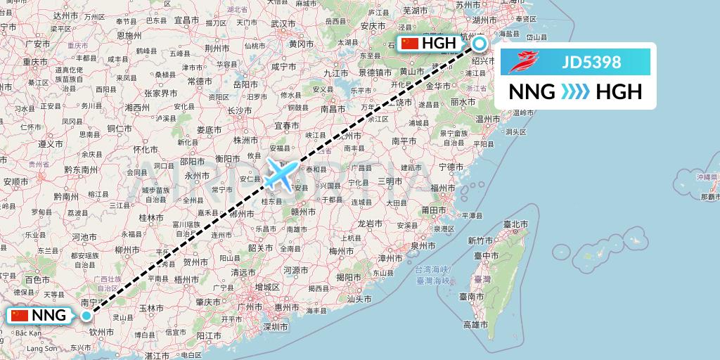 JD5398 Capital Airlines Flight Map: Nanning to Hangzhou