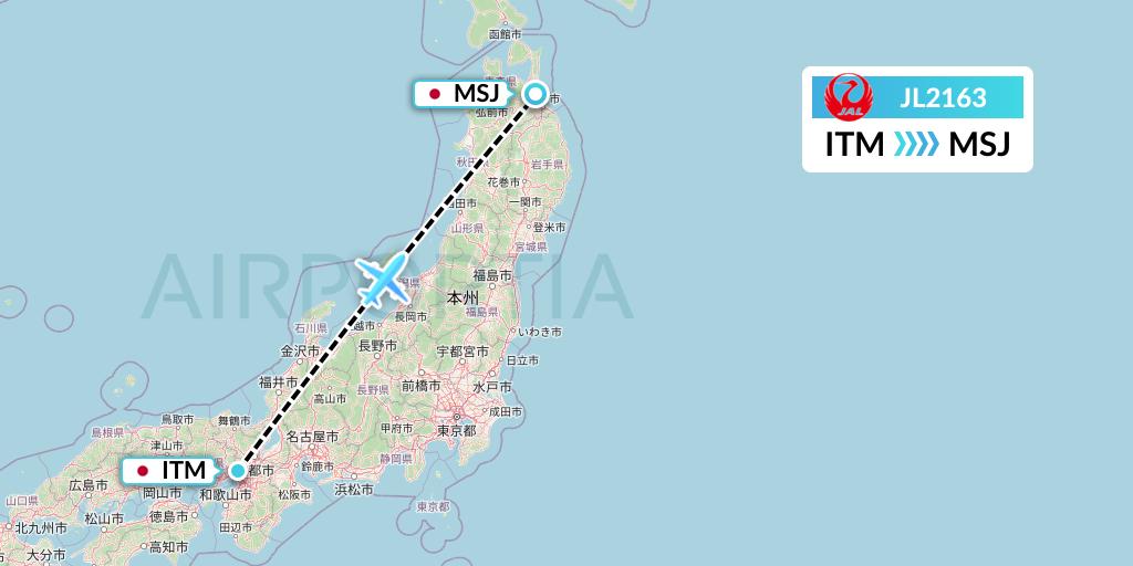 JL2163 Japan Airlines Flight Map: Osaka to Misawa