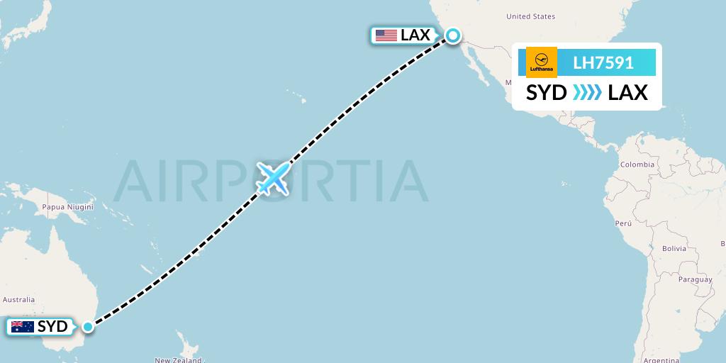 LH7591 Lufthansa Flight Map: Sydney to Los Angeles