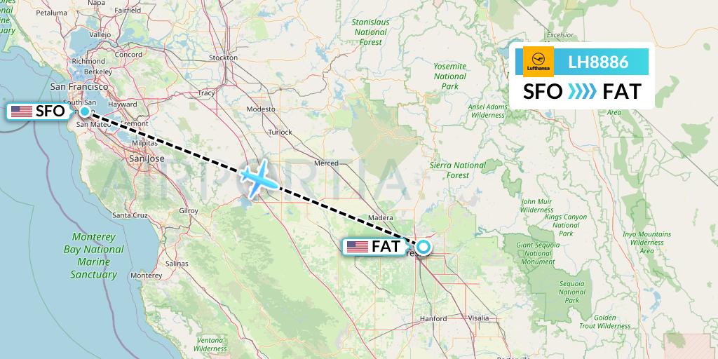 LH8886 Lufthansa Flight Map: San Francisco to Fresno