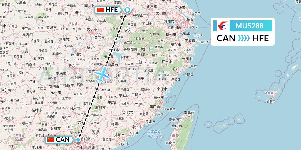 MU5288 China Eastern Airlines Flight Map: Guangzhou to Hefei