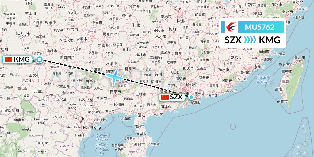 MU5762 China Eastern Airlines Flight Map: Shenzhen to Kunming