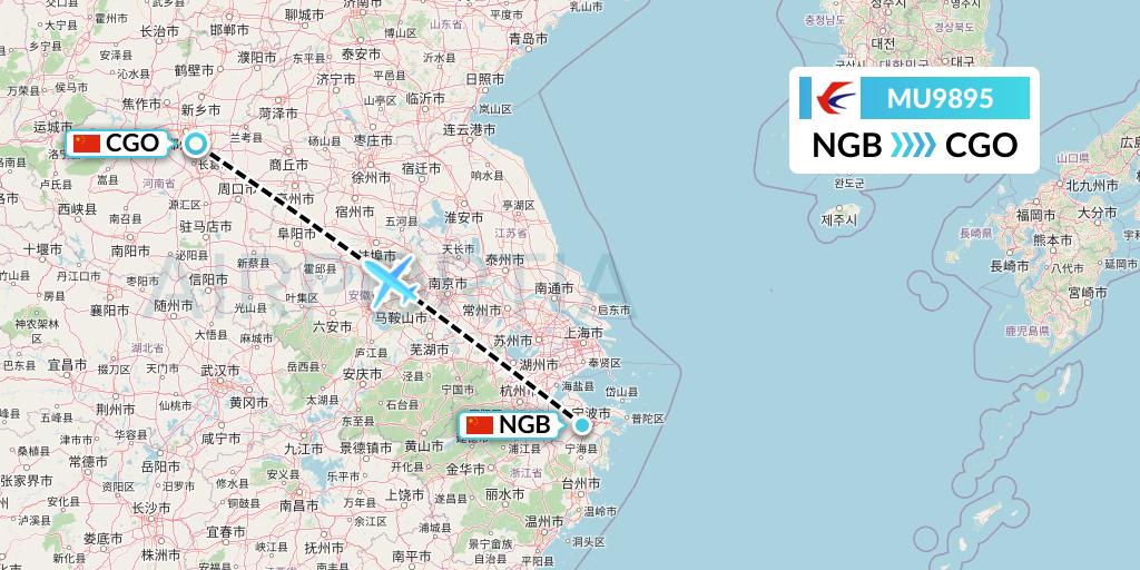MU9895 China Eastern Airlines Flight Map: Ningbo to Zhengzhou