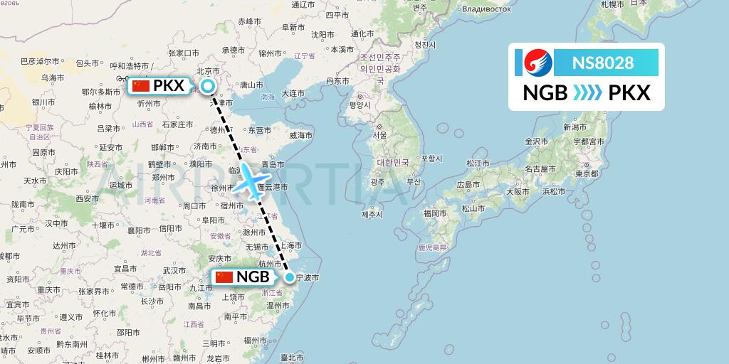 NS8028 Hebei Airlines Flight Map: Ningbo to Beijing
