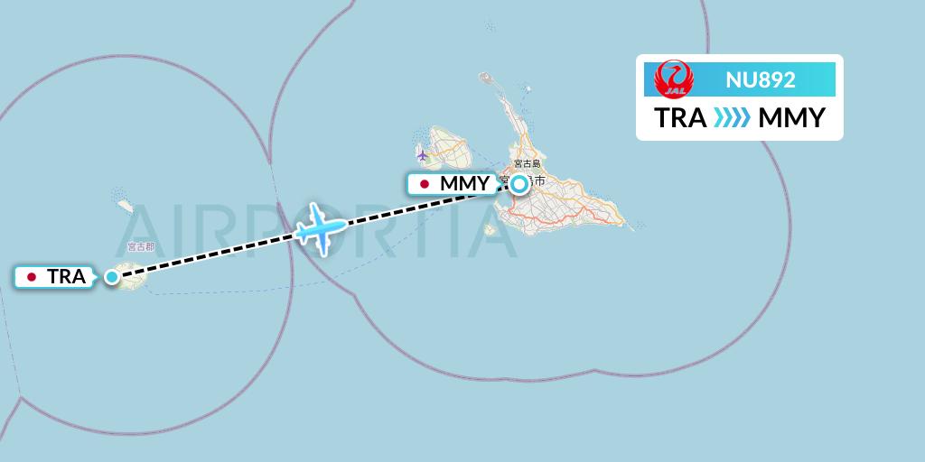 NU892 Japan Transocean Air Flight Map: Tarama to Miyako