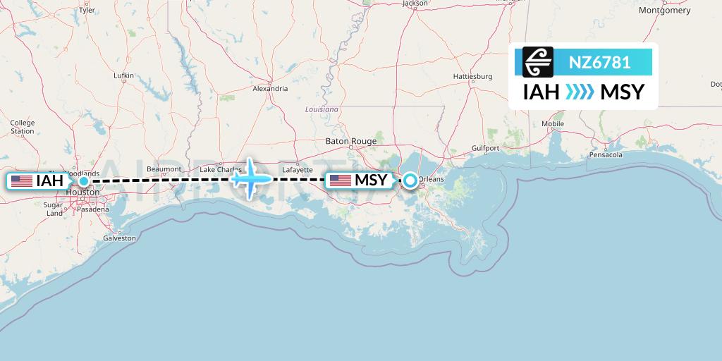 NZ6781 Air New Zealand Flight Map: Houston to New Orleans