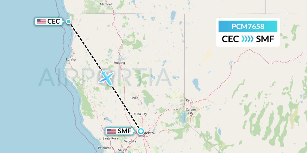 PCM7658 Westair Industries Flight Map: Crescent City to Sacramento