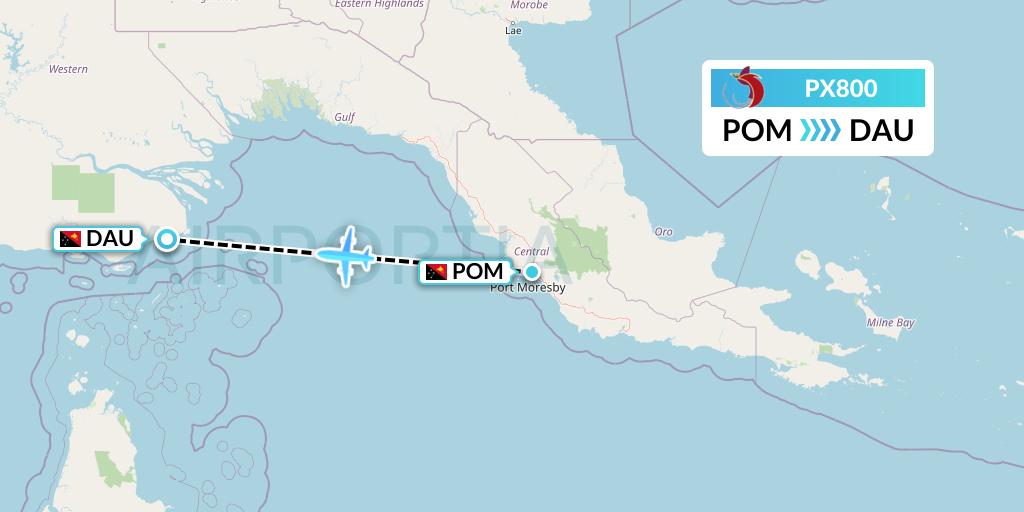 PX800 Air Niugini Flight Map: Port Moresby to Daru