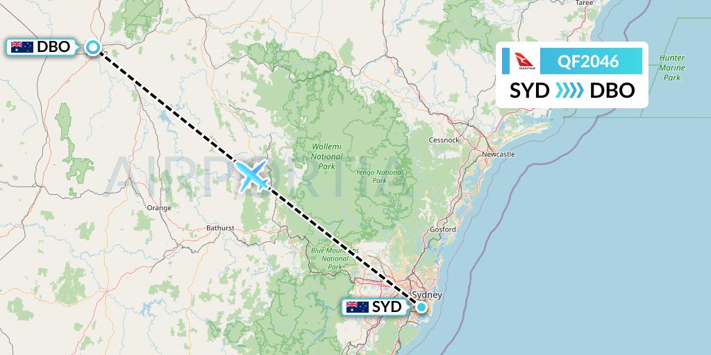 QF2046 Qantas Flight Map: Sydney to Dubbo