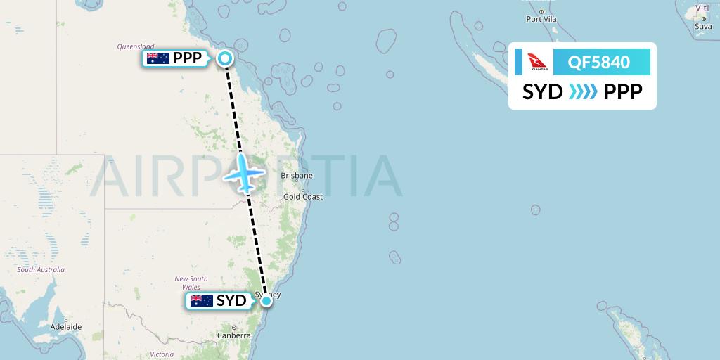 QF5840 Qantas Flight Map: Sydney to Proserpine