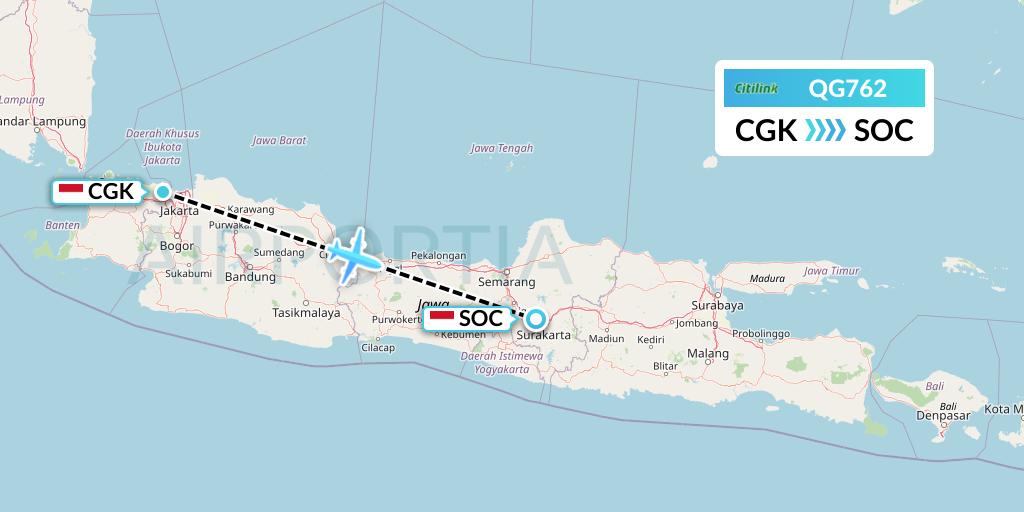 QG762 Citilink Flight Map: Jakarta to Surakarta