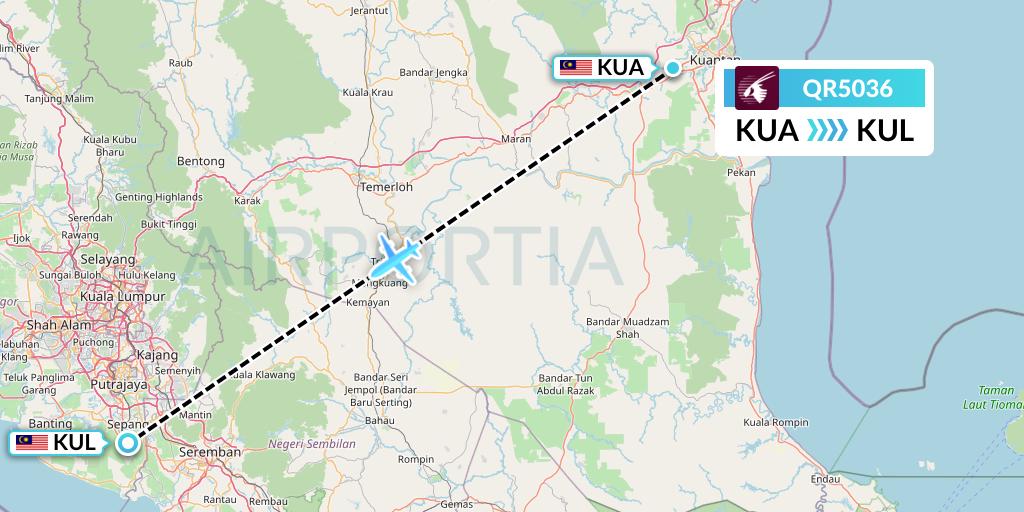 QR5036 Qatar Airways Flight Map: Kuantan to Kuala Lumpur