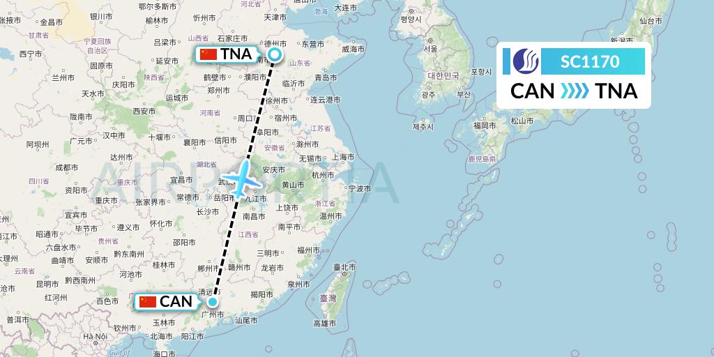 SC1170 Shandong Airlines Flight Map: Guangzhou to Jinan