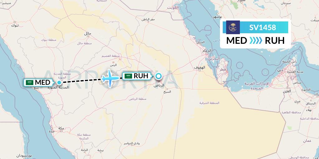 SV1458 Saudi Arabian Airlines Flight Map: Medina to Riyadh