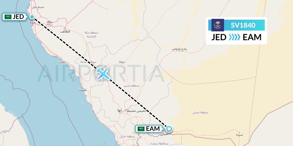 SV1840 Saudi Arabian Airlines Flight Map: Jeddah to Najran