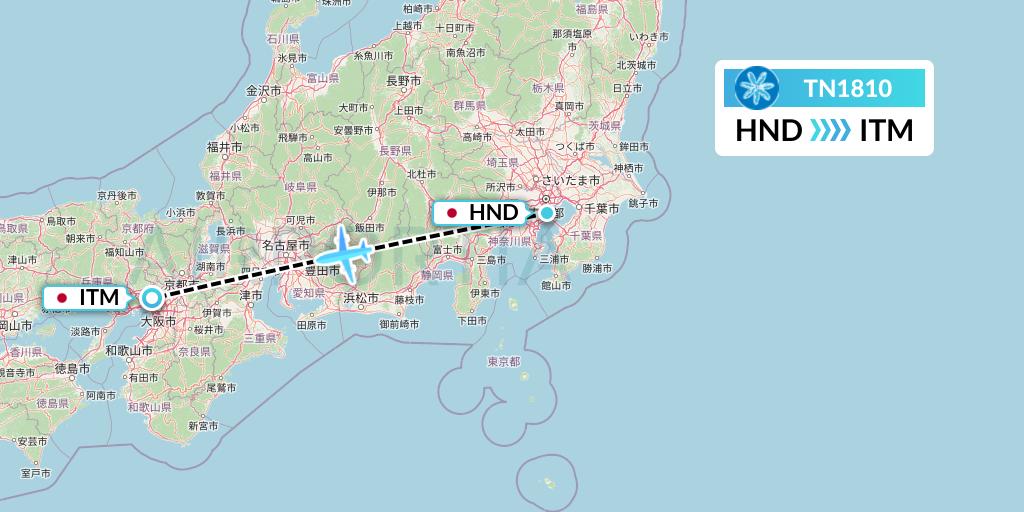 TN1810 Air Tahiti Nui Flight Map: Tokyo to Osaka