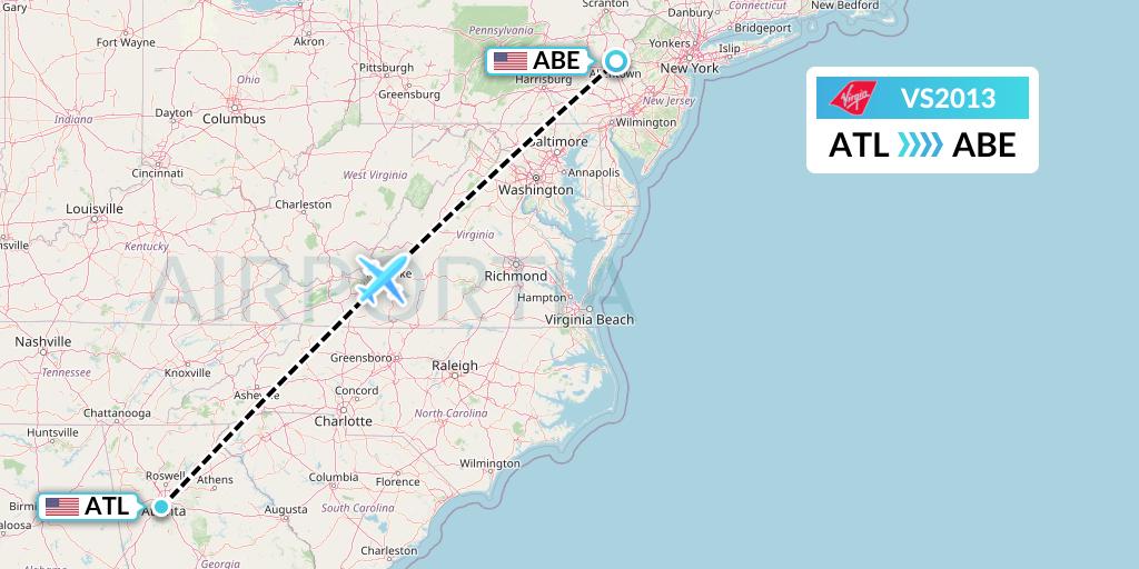 VS2013 Virgin Atlantic Airways Flight Map: Atlanta to Allentown