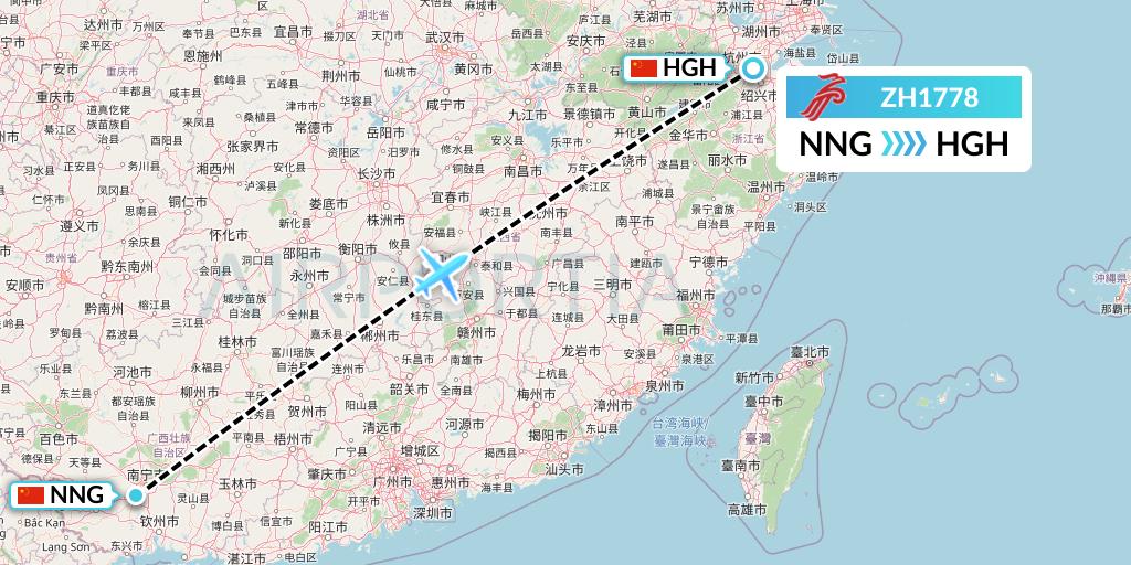 ZH1778 Shenzhen Airlines Flight Map: Nanning to Hangzhou