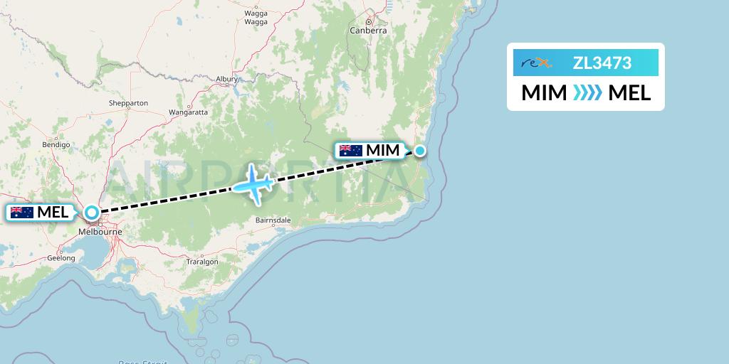 ZL3473 Regional Express Flight Map: Merimbula to Melbourne