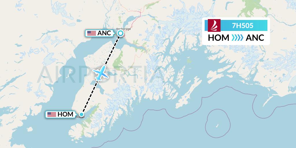 7H505 Ravn Alaska Flight Map: Homer to Anchorage